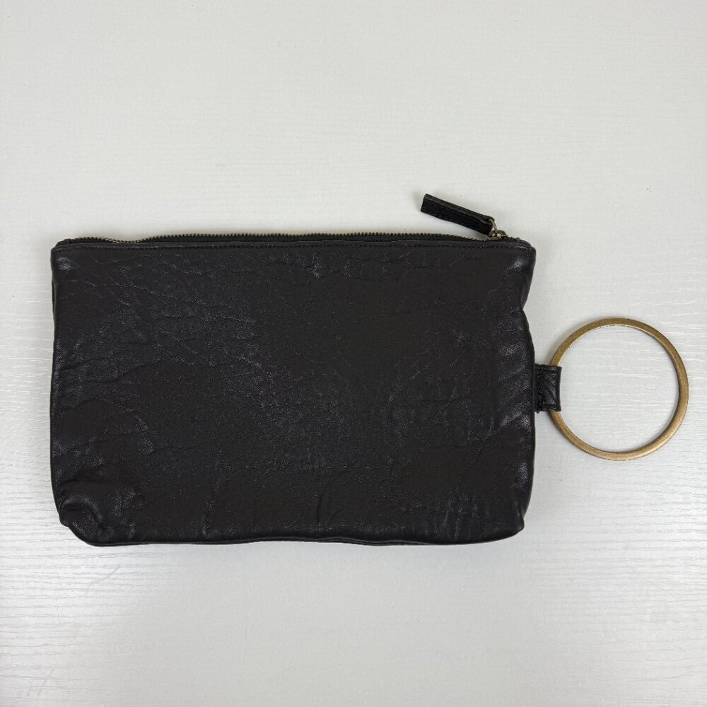 Kim White Super Soft Black Leather Wristlet/Ring Clutch
